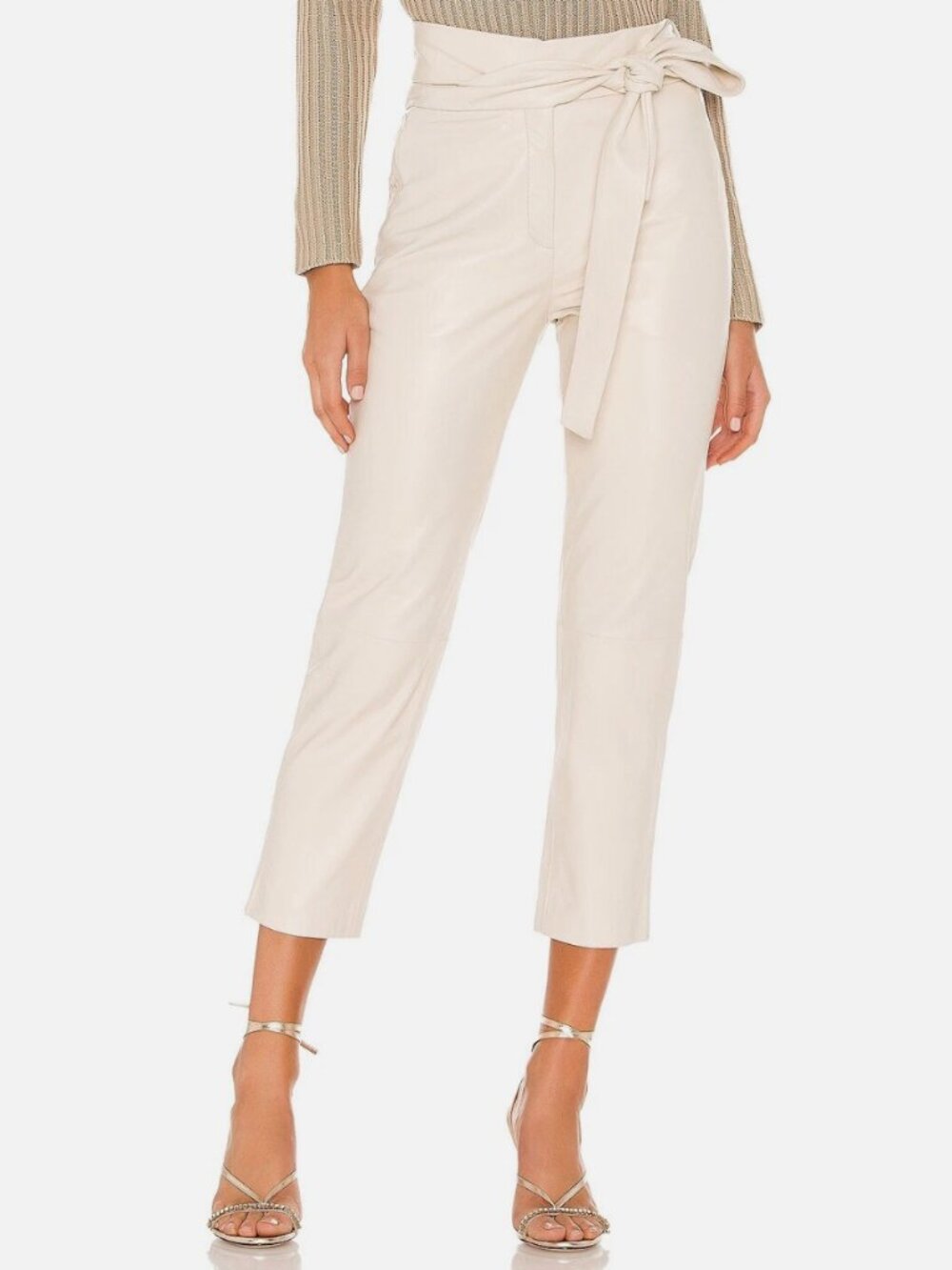 LTH leather White Cropped Pants with tie / belt 0 - 2 / XS - S / 24 - 26